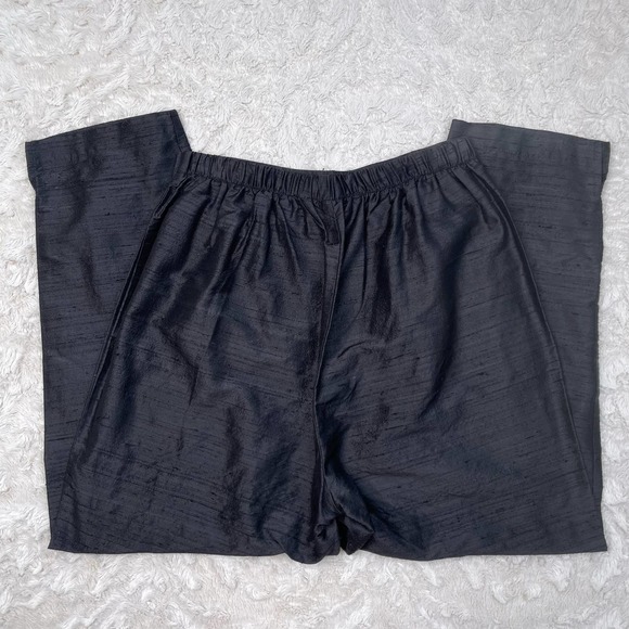 Vintage 100% raw silk pull-on easy pants balloon leg tapered trousers black M - Picture 8 of 17